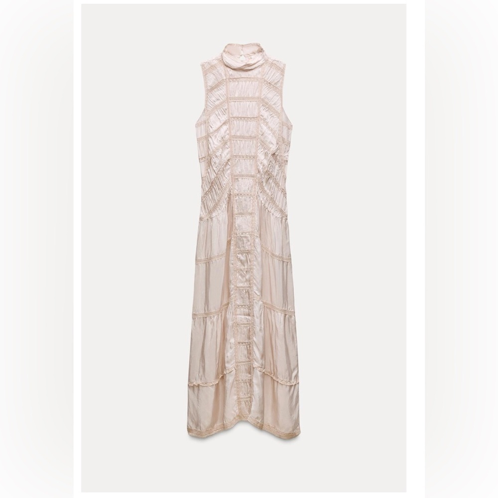 ZARA LONG LACE DRESS ZW COLLECTION SZ MEDIUM PINK